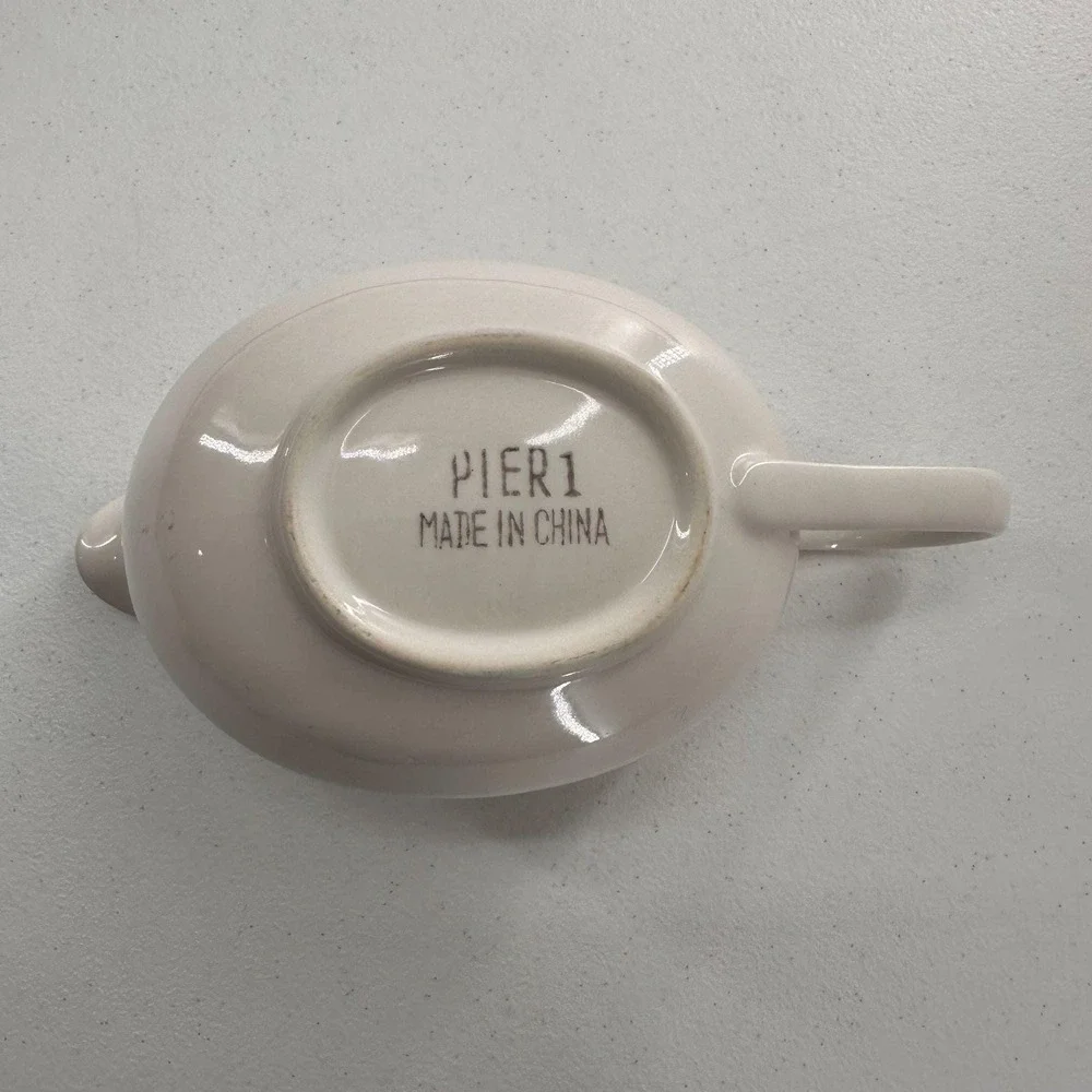 Vintage Pier 1 Ceramic Cream Pitcher Beige Glaze Gravy Sauce Ivory Farmhouse‎